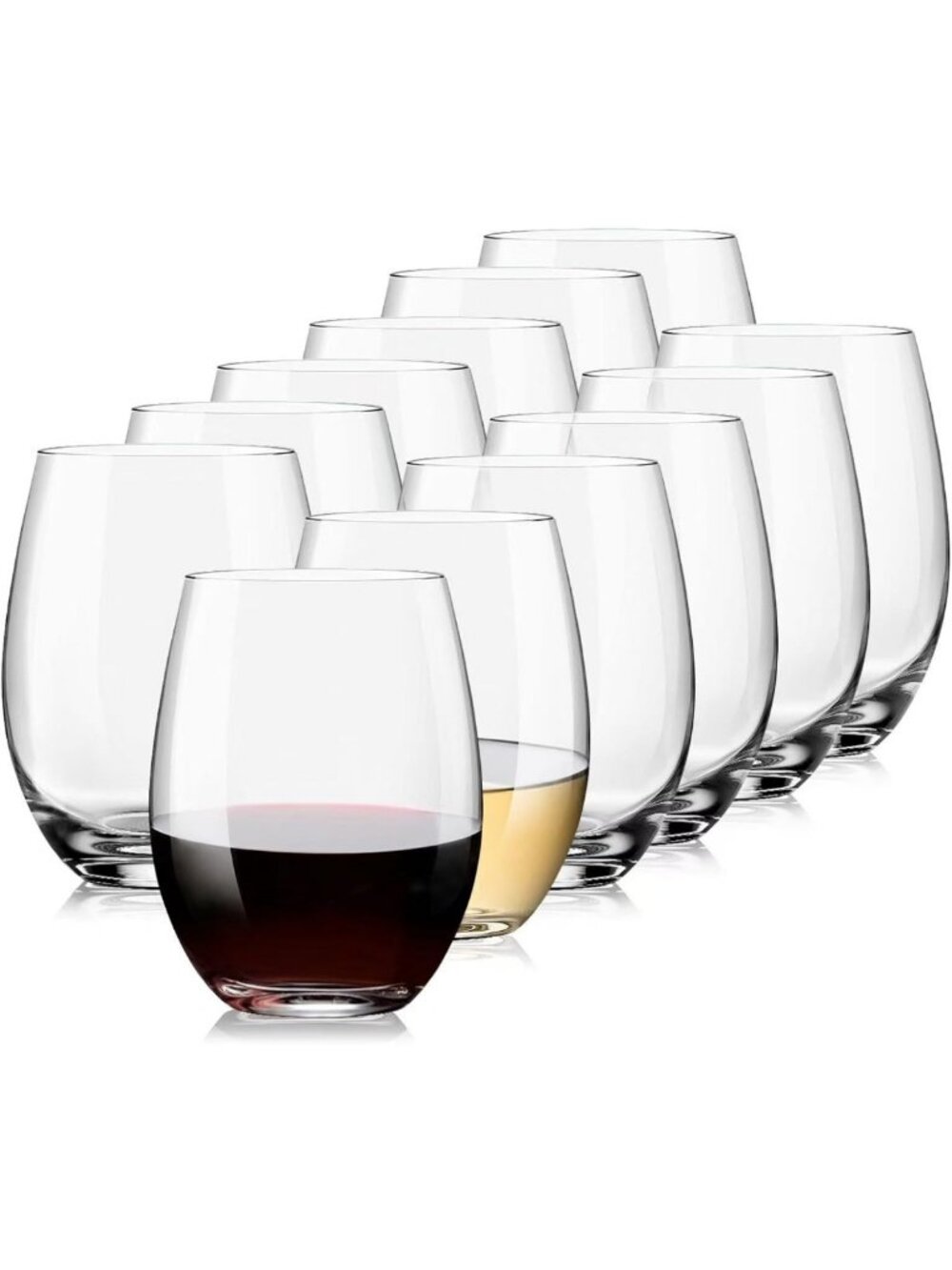 Set of 12 Stemless Crystal Wine Glasses, 15oz - Perfect for Red & White Wine